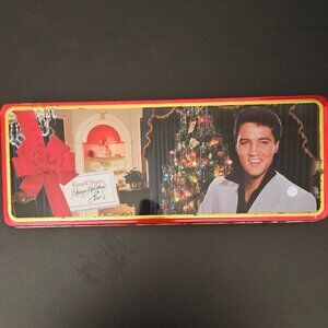 Russell Stover “Happy Holidays Elvis” Candy Tin-1999 Indoor Christmas Tree Scene